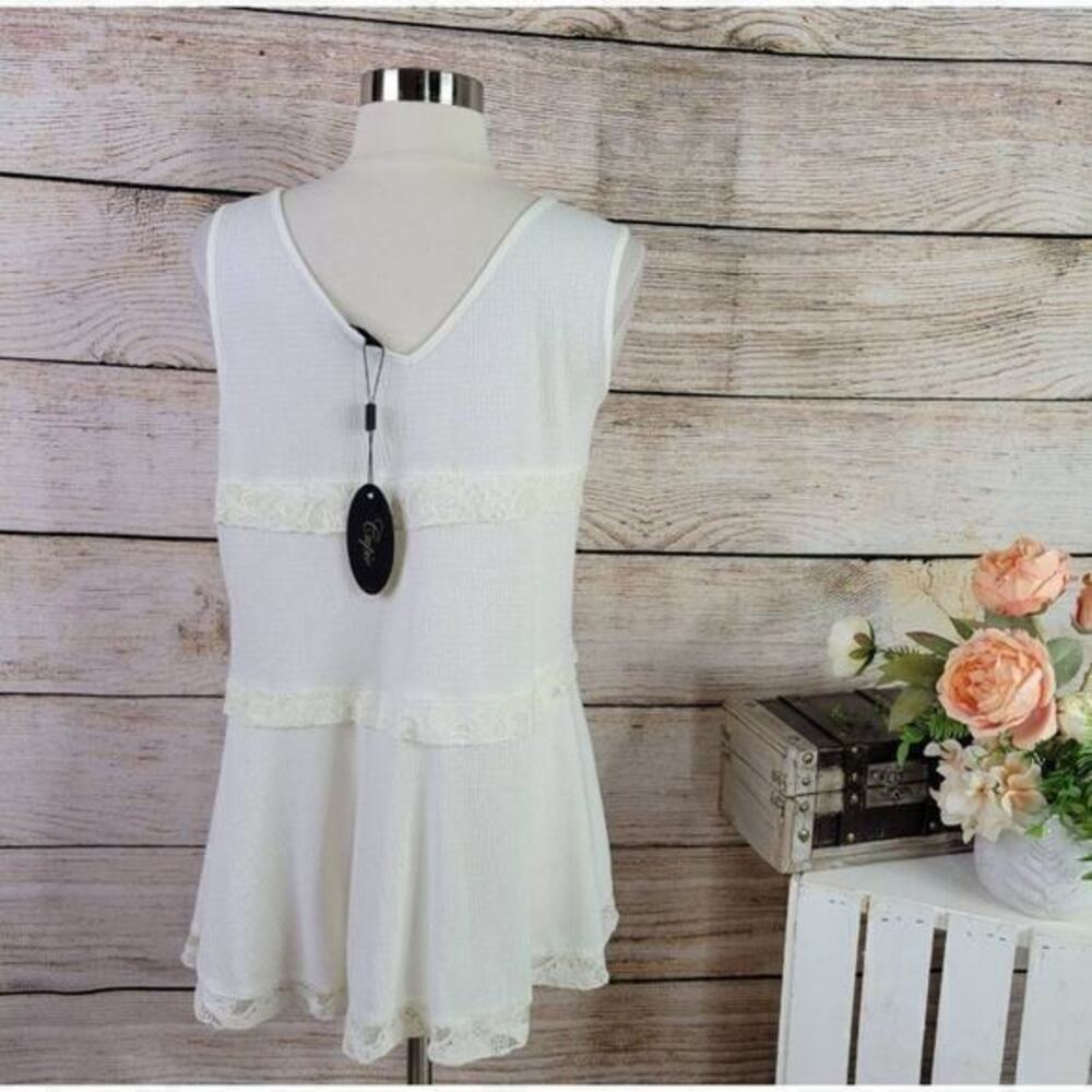 NWT Cupio Tiered Lace Ivory Cream V Neck Tank Top Medium - Picture 3 of 5